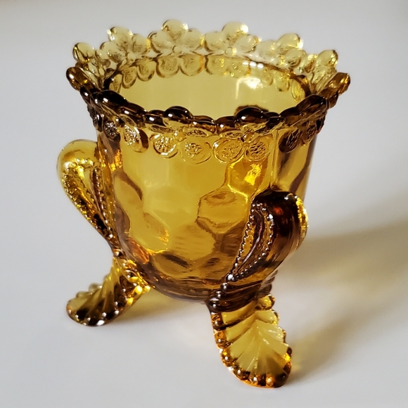 Vntg "Forget Me Not" 🤎 Amber Glass Toothpick Holder by Degenhart - Picture 6 of 9